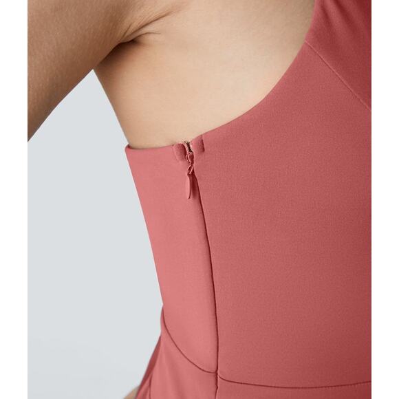 Harala Kapok Red Breezeful Backless Quick Dry Pleated Wide Leg Jumpsuit Medium - Picture 4 of 10